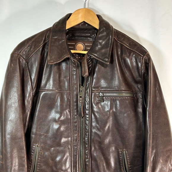 Marc New York Men's Brown Leather Jacket Moto Zip Up Distressed XL - Picture 2 of 13